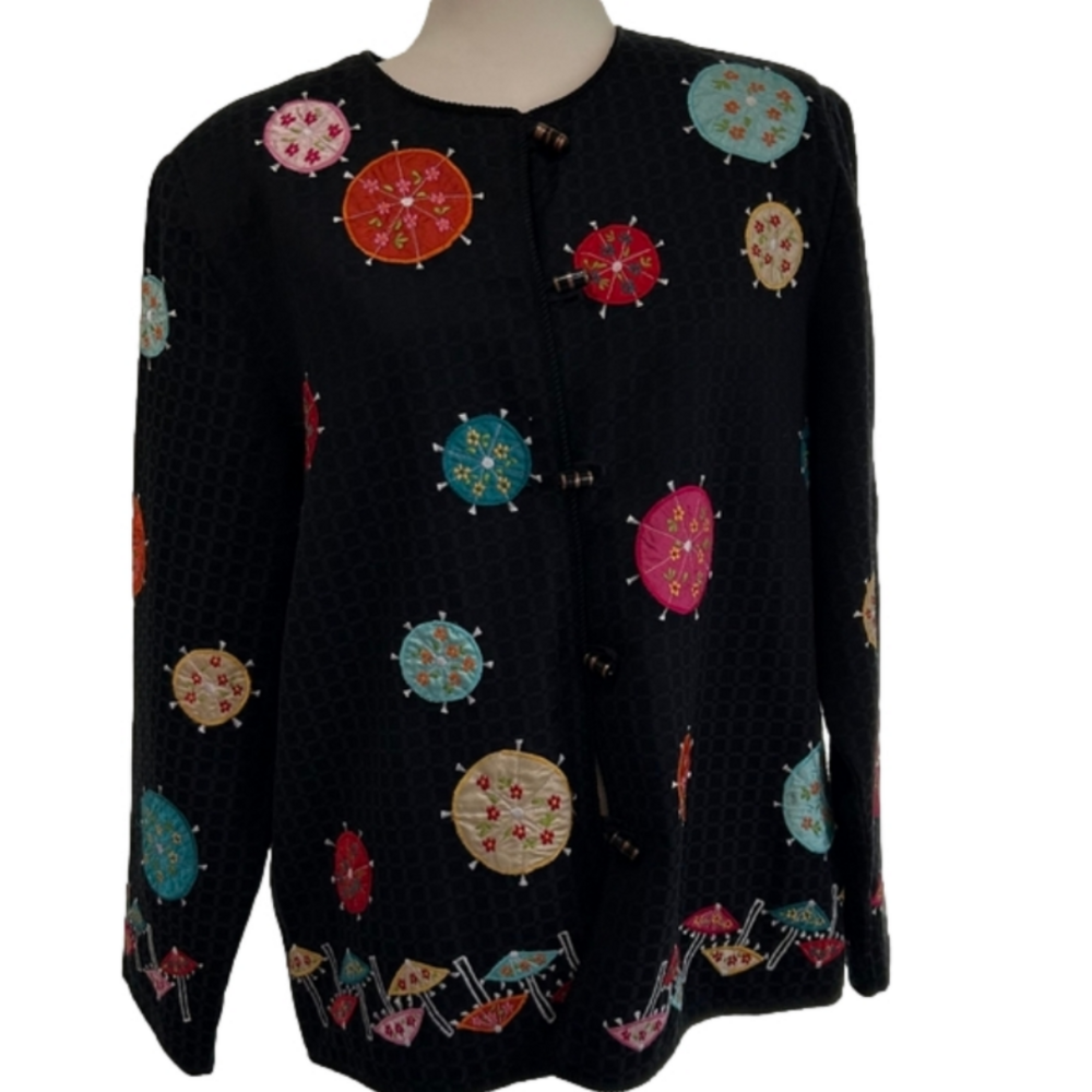 Julia Kim Umbrella Appliqued Jacket Size Large EUC